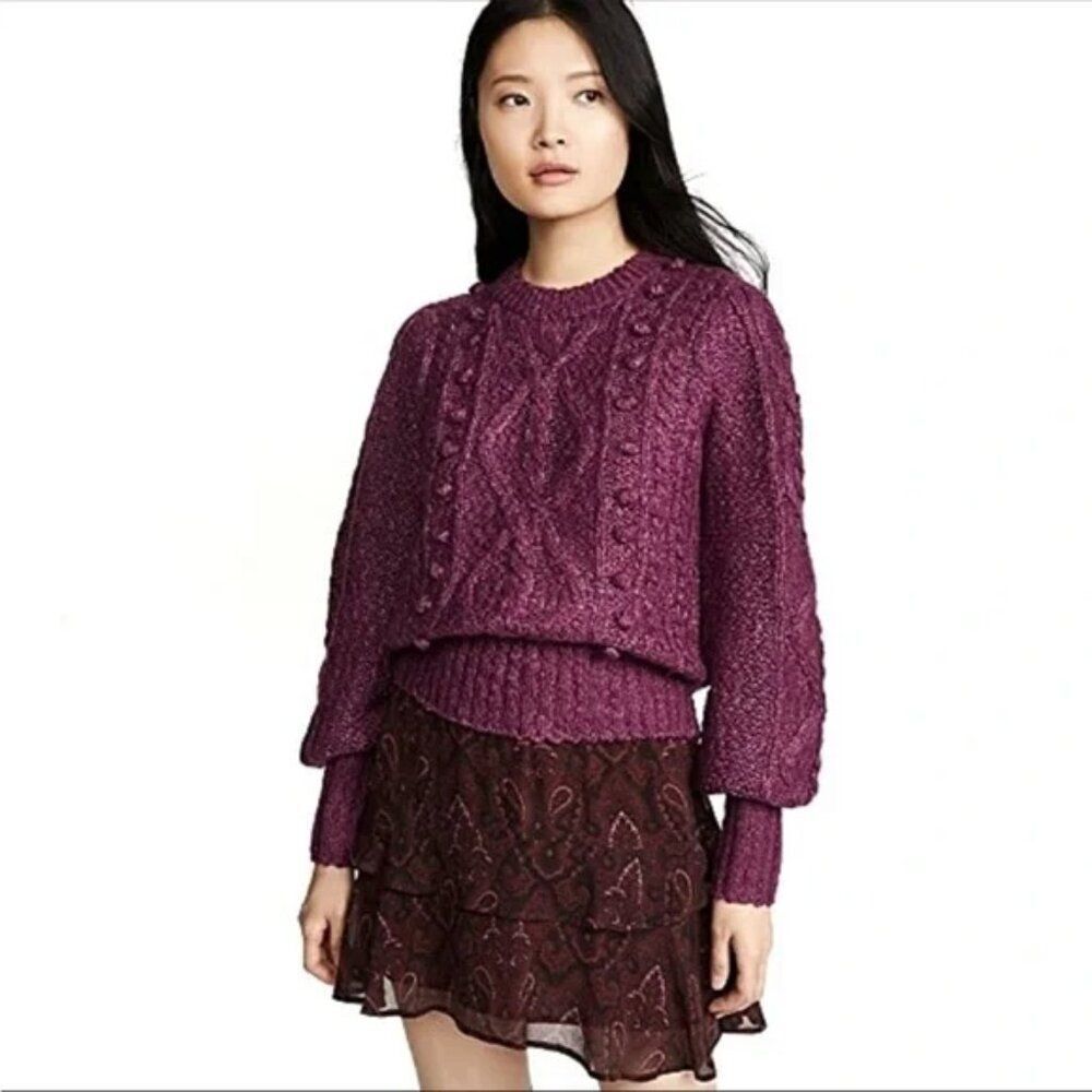 ✨JOIE✨ 'Bia' Blouson Sleeve Cable Knit Sweater - [XS, Berry]
